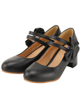 Schwarze Mary-Jane-Schuhe mit Schleife und dickem Absatz
